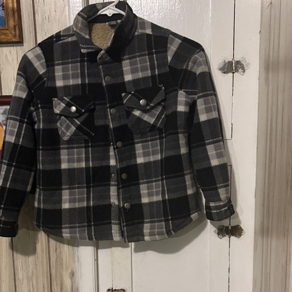 Kids Black and Gray Plaid Button Down Shirt